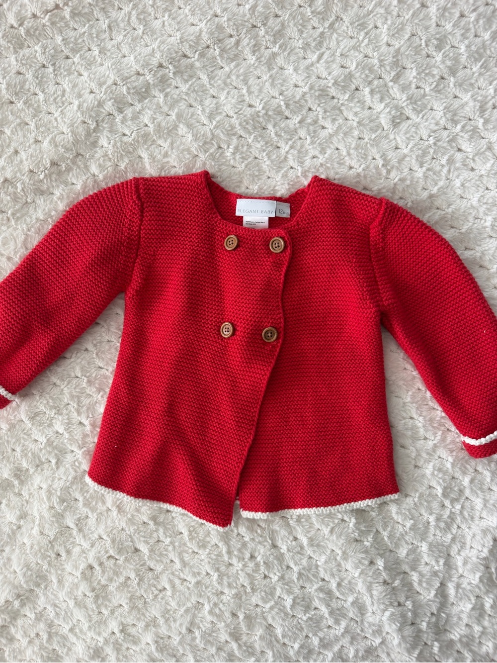 Elegant Baby Red Knit Double-Breasted Baby Cardigan
